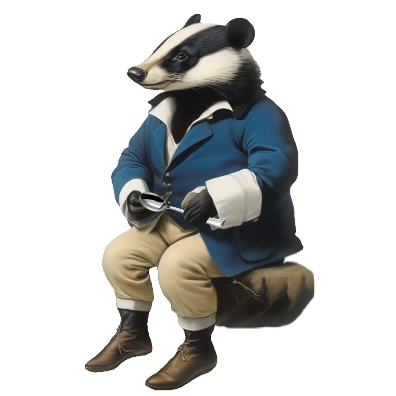 A badger sitting on the ground holding a remote.