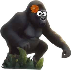 A gorilla with a flower in its hair.