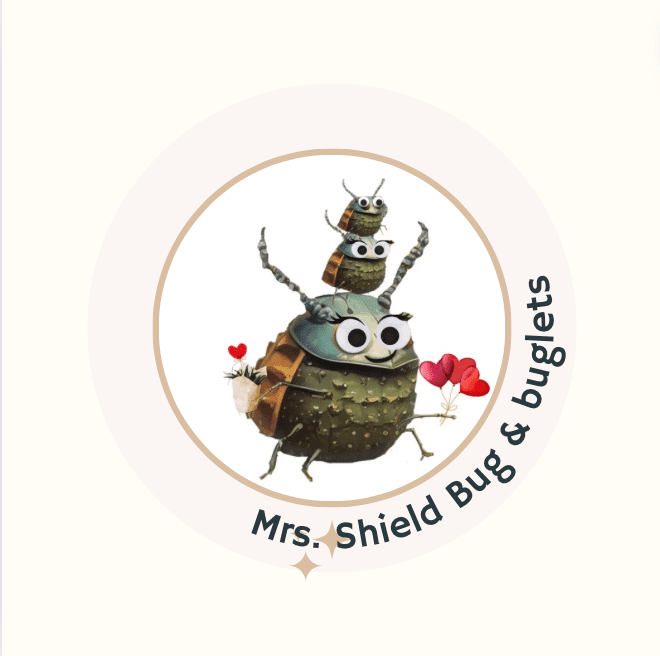 A picture of the logo for mrs. Shield bug and bugeats