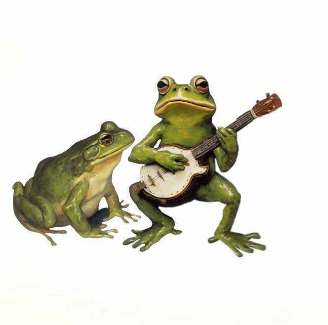 A frog and a frog playing guitar