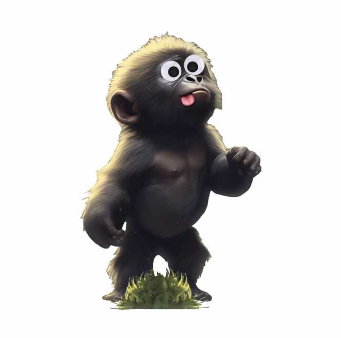 A cartoon gorilla standing on top of a grass covered field.